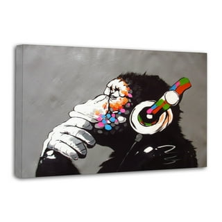キャンバスプリントアート music monkey 絵画 フレーム付き Amazon｜Muzagroo Art Paint by Hand Monkey 油絵 音楽を聴く