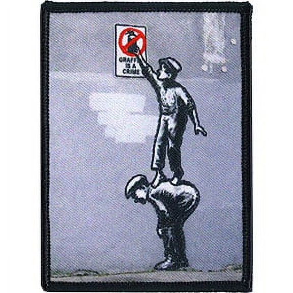BANKSY's GRAFFITI CRIME Poster Embroidered Iron-On / Sew-On PATCH - 3" x 4.2"