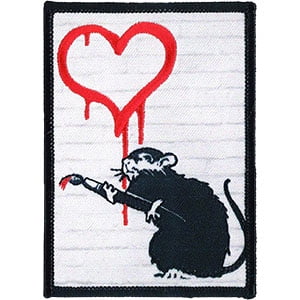 BANKSY's GRAFFITI HEART RAT Embroidered Iron-On / Sew-On PATCH - 3.14" x 4.36"