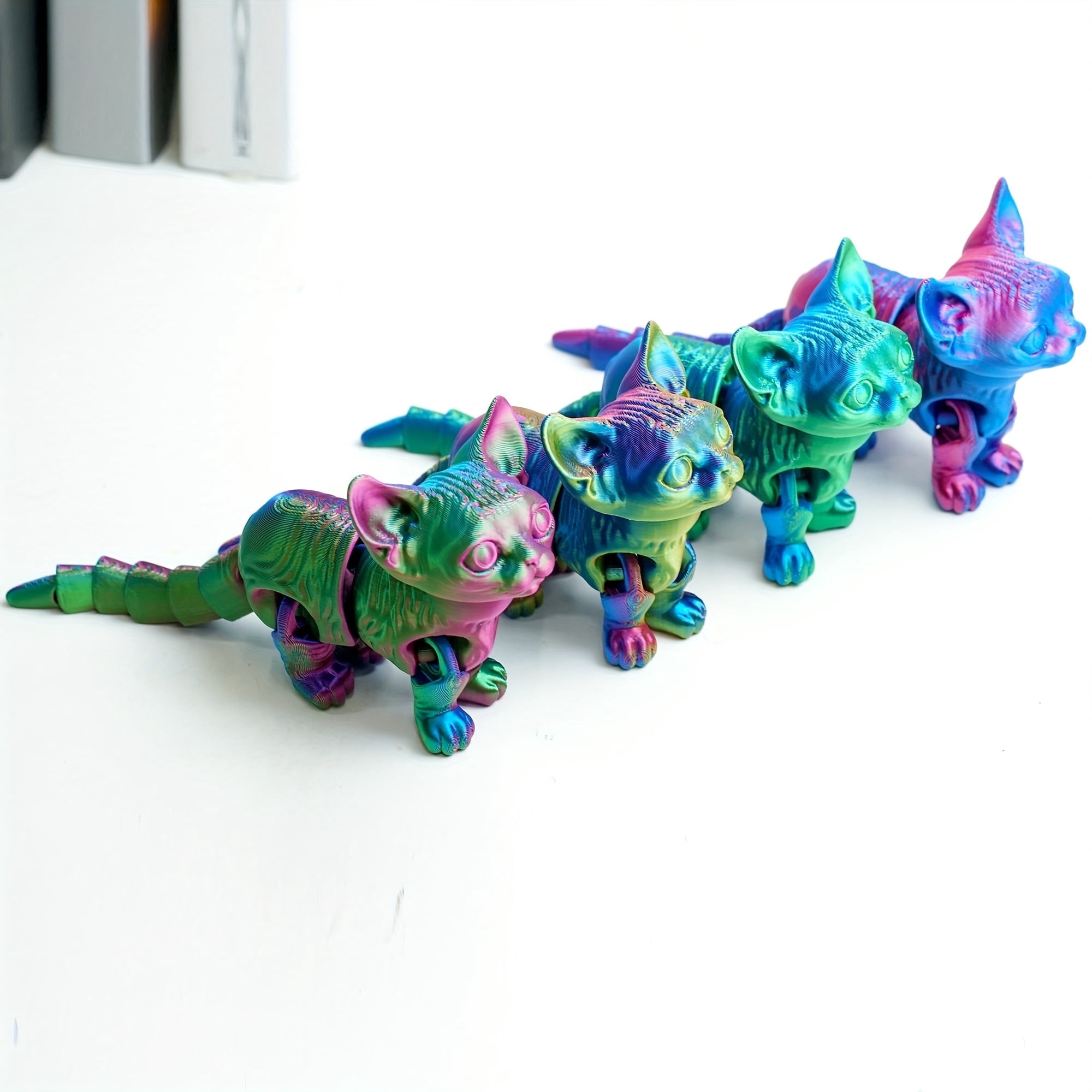 BANPIWOLG 4pcs 3D Printed Cat Model,Flexible Cat Animals Toy Statue,Joint Mobility,Home Office Decor,Interesting Toys for Autism/ADHD,Festival Gifts toco,Fidget Toys, Executive Desk Toy