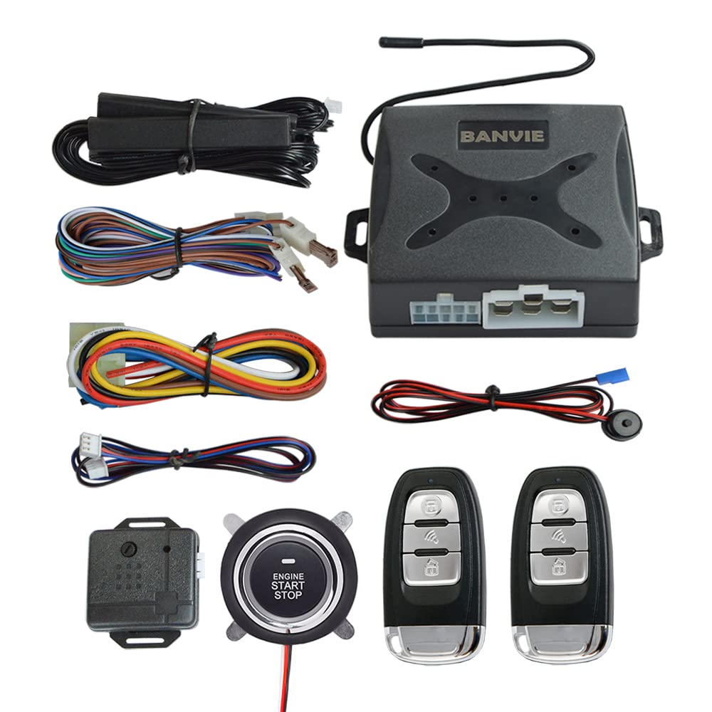 BANVIE ① Passive keyless Entry Car Alarm System + ② Remote Engine