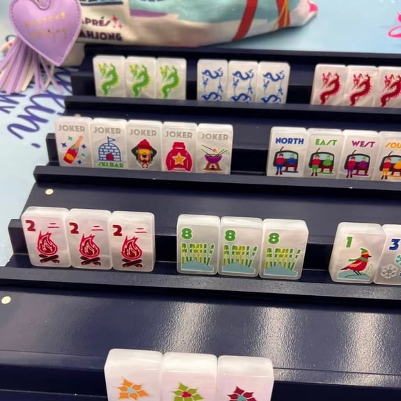 BAO FA CAI American Mahjong Set, Pearl Shell 160 Acrylic Tiles 1.2 Inch, Portable Travel Mini Mahjong Game Set with Accessories, Lightweight Acrylic Mahjong for Family Game Night (Pearl Shell)