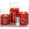 thumbnail image 1 of BAO  Flickering Flameless Candles with Remote,Acrylic LED Candles with Embedded Star String,Battery Operated Candle, for Home and Holiday Decoration Set of 3（Red）, 1 of 15