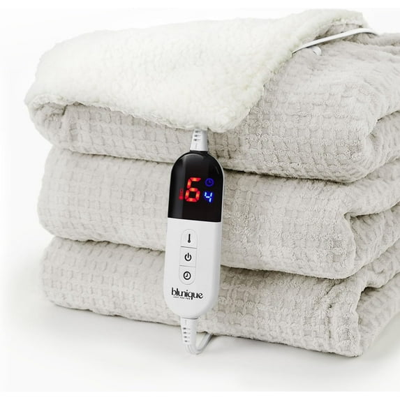 BAO Heated Blanket Electric Throw Waffle, 50x60 Inches Sherpa Fleece Fast Heating Blanket 6 Heating Levels & 4 Hours Auto Off ETL Certification,Beige Throw