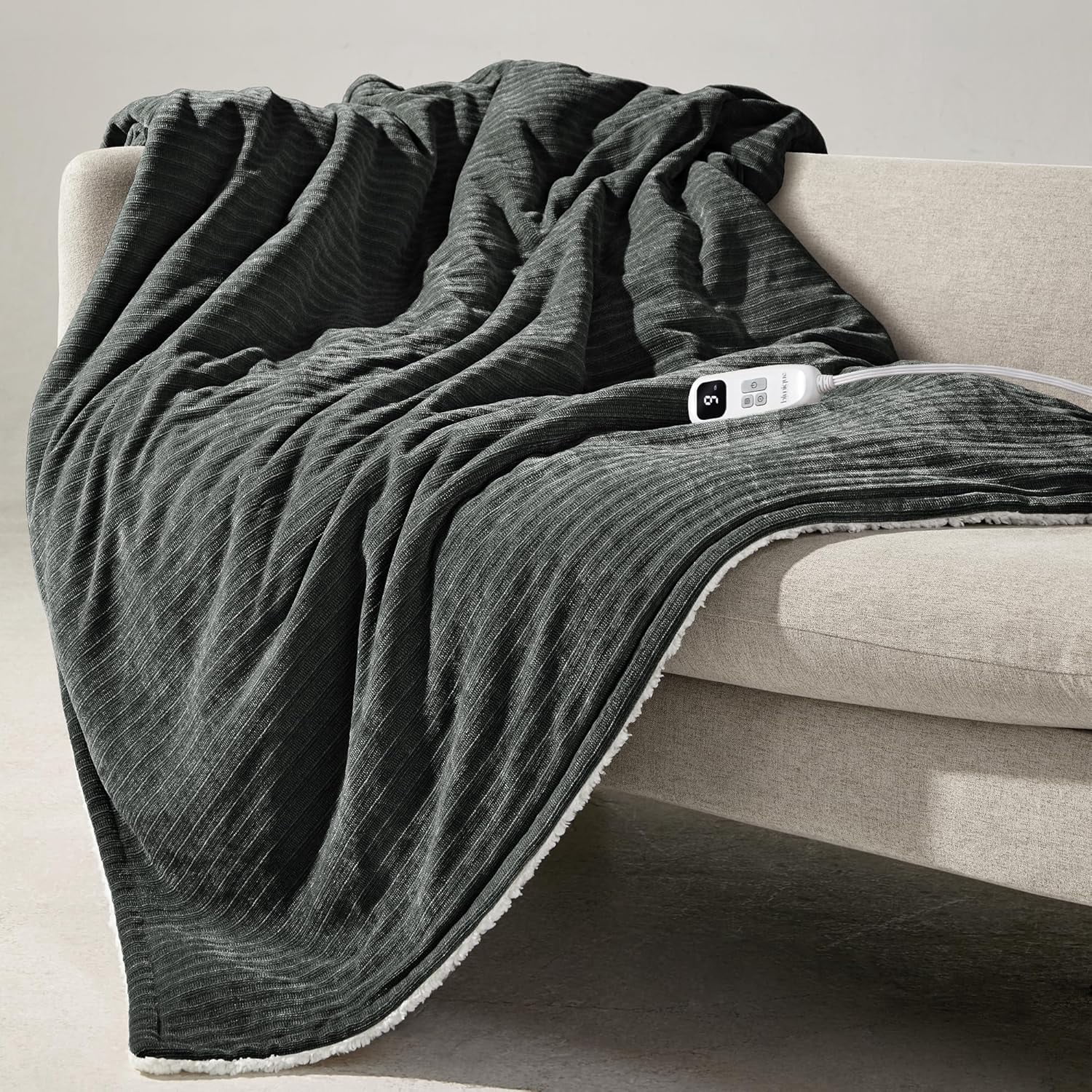 BAO Heated Throw Blanket, 50"x60"Ultra Soft Cozy Chenille Electric Blanket with 10 Heating Levels & 2-10H Auto-Off, Fasting Heating for Couch/Bed, ETL Certified, Machine Washable(Grey)