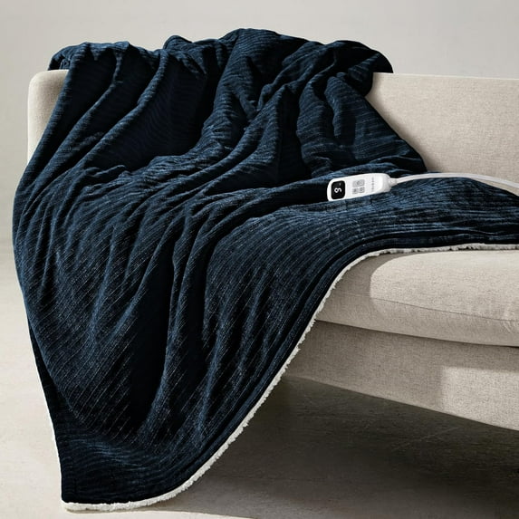 BAO Heated Throw Blanket, 50"x60"Ultra Soft Cozy Chenille Electric Blanket with 10 Heating Levels & 2-10H Auto-Off, Fasting Heating for Couch/Bed, ETL Certified, Machine Washable(Navy)