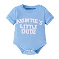 thumbnail image 1 of BAOAOER Aunties Little Dude Baby Clothes Newborn Boy Summer Outfit Embroidery Letter Bodysuit Short Sleeve Waffle Romper, 1 of 7