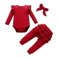 thumbnail image 1 of BAOAOER Baby Girl Clothes Newborn Romper Long Sleeve Infant Outfits 3Pcs Ruffle Tops + Pants + Headband Girls Short Sets Size S, 1 of 5