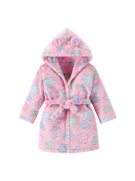Girls Boys Soft Robes 2T 3T 4T 5T 6T 7T Plush Hooded Bathrobes Sleepwear for Kids Warm Fall Winter Toddler Pajamas Size 6-7 Years