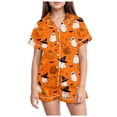 thumbnail image 1 of BAOAOER Girls Satin Pajama Set Girls Silk Satin Pajama Set Halloween Pumpkin Print Short Sleeve Button Shirts and Shorts 2 Piece Sleepwear (Orange,10-11 Years), 1 of 5