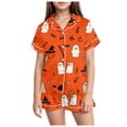 thumbnail image 1 of BAOAOER Girls Satin Pajama Set Girls Silk Satin Pajama Set Halloween Pumpkin Print Short Sleeve Button Shirts and Shorts 2 Piece Sleepwear (Watermelon Red,12-13 Years), 1 of 5