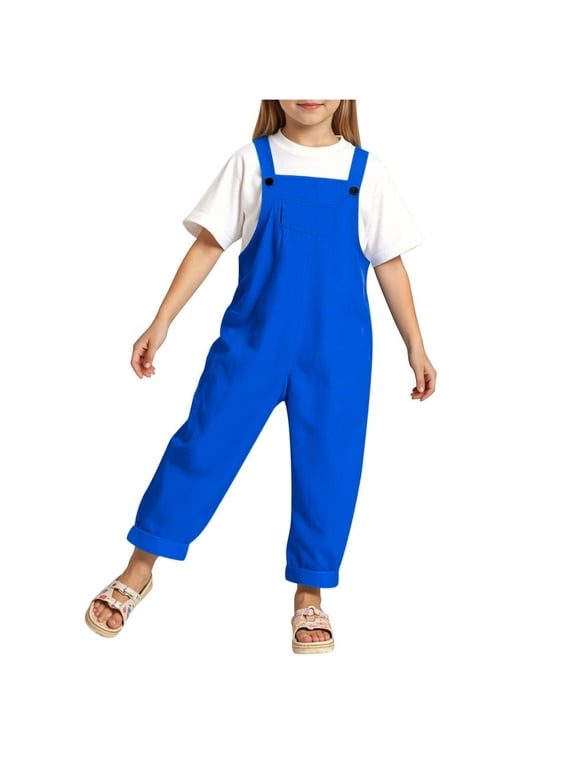 Kids Overalls with Pockets Regular Fit Casual Summer Playwear for Boys Girls Size 7-8 Years