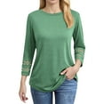 thumbnail image 1 of BAODANN 3/4 Length Sleeve Womens Tops Crewneck Lace Tunic Business Casual Dressy Blouses Layering Tee for Women Shirts for Women Trendy Striped Tee Women Ladies Workout Womens Athletic Tee Shirts, 1 of 5