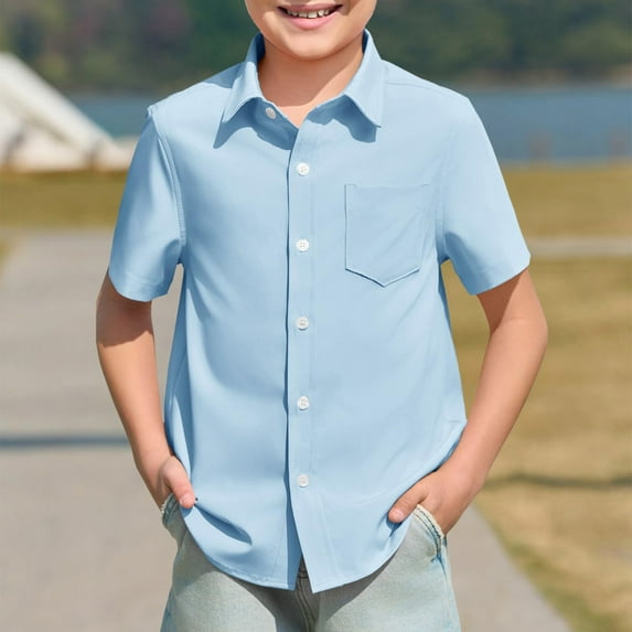 BAODANN Boys And Girls Button Down Pocket Shirts Short Sleeve Gradient Shirt Kids Summer Casual Beach Shirts Athletic Fit Youth Boy Shirt Boys Pajamas Size 14 16 Boy Apparel Long Thermal