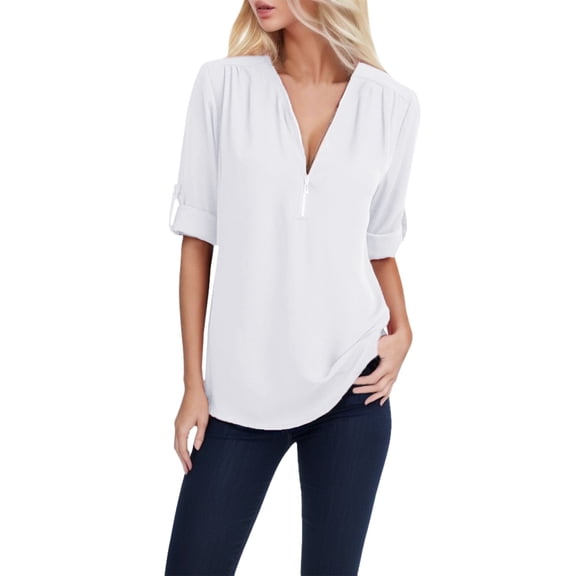 BAODANN Button Women Ladies Clothing Loose Shirt Chiffon Zipper Long Sleeves Plus Size Tops Ladies Lace Tops Blouses Satin Button down Tops Women Linen Top Womens Blouses Work Button down Camisole