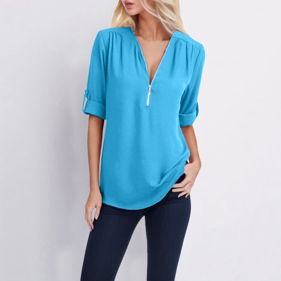 BAODANN Button Women Ladies Clothing Loose Shirt Chiffon Zipper Long Sleeves Plus Size Tops Ladies Lace Tops Blouses Satin Button down Tops Women Linen Top Womens Blouses Work Button down Camisole