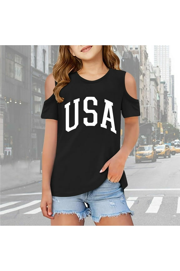 Children Kids Girls Short Sleeve Cold Shoulder T Shirts Kids Summer Oversized Tops Casual Crewneck Basic Tees Girls Pajamas Size 12 Shorts Girls Top Pack Top Layering Girls Thermal Shirt Long