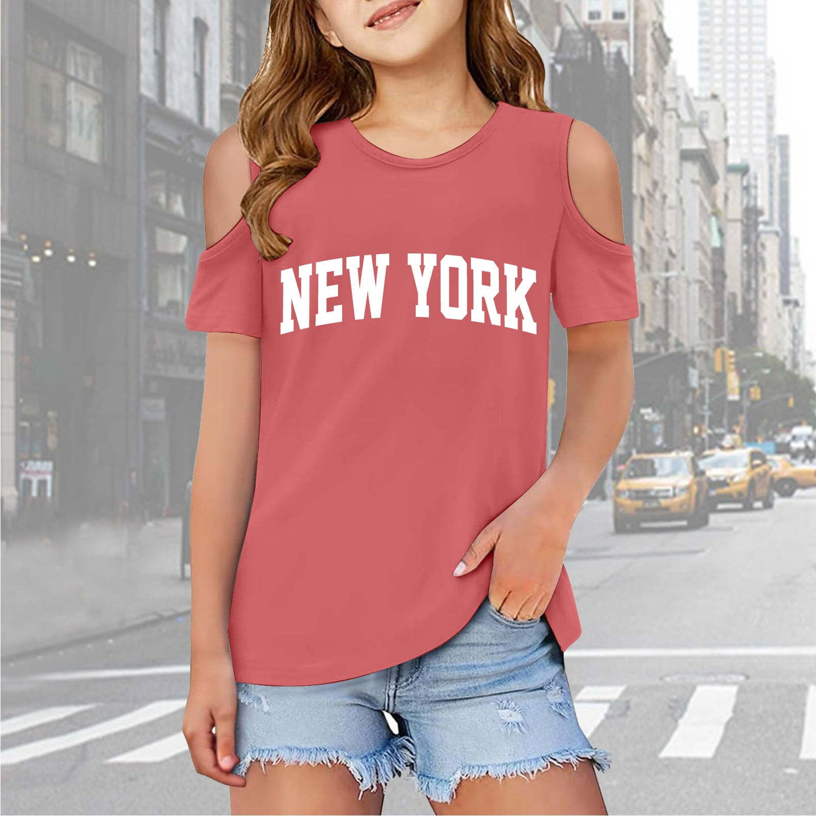 BAODANN Children Kids Girls Short Sleeve Cold Shoulder T Shirts Kids ...