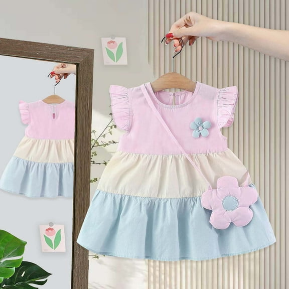 BAODANN Children's Dress With Floral Flying Sleeves Summer Dress For Toddlers 1 4 Years Old Girls Pumpkin Dress Baby Mini Dress Flower Girl Dress in Baby Holiday Christmas Dress Baby Girls Dress 4t