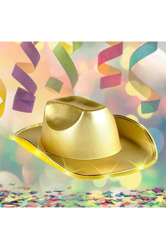 Colorful Hot Stamped Fabric Cowboy Hat with Lights Ma Rdi Gr As Gold and Silver EVA Dic Kie Cow Boy Hats Women Cowboy Hat Light up Fringe Vest for Women Birthday Hats Mens Cowboy Hat