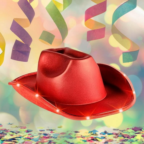 BAODANN Colorful Hot Stamped Fabric Cowboy Hat with Lights Ma Rdi Gr As Gold and Silver EVA Dic Kie Cow Boy Hats Women Cowboy Hat Light up Fringe Vest for Women Birthday Hats Mens Cowboy Hat