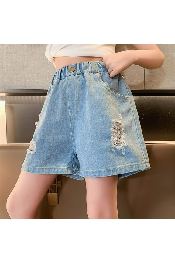 Girl's Ripped Jean Shorts High Waist Straight Leg Denim Shorts Toddler Girl Shorts Star Girl Girls Bike Shorts Size 8 Girls Playground Shorts Shots Girls