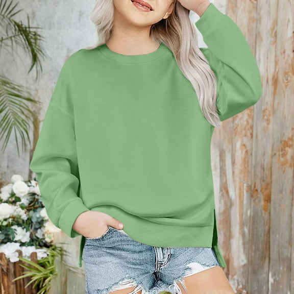 BAODANN Girls Solid Children Wear Loose Round Neck Long Sleeve Hoodie Top Teen Hoodies Girls Trendy Comfy Kids Blanket Sweatshirt Hoodie Girls Jacket Knit Sweater for Girls
