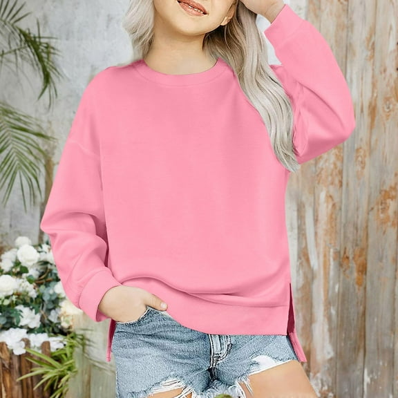 BAODANN Girls Solid Children Wear Loose Round Neck Long Sleeve Hoodie Top Teen Hoodies Girls Trendy Comfy Kids Blanket Sweatshirt Hoodie Girls Jacket Knit Sweater for Girls