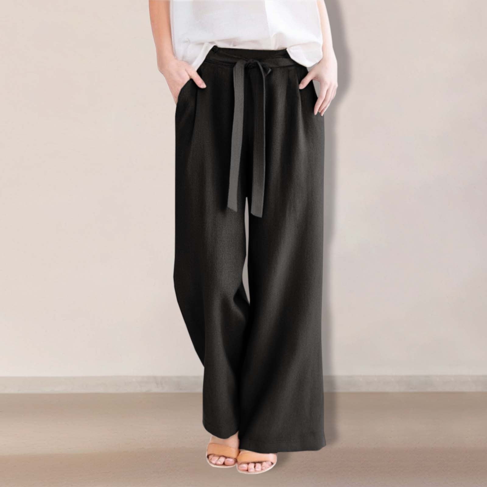 BAODANN High Waist Drawstring Wide Leg Pants For Women Casual Solid ...
