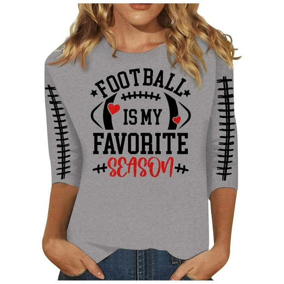 BAODANN Ladies' Three Quarter Sleeve Round Neck Rugby Letter Printed Casual T Shirt 3 Pack of Turtle Neck Top for Women Womens Short Sleeve Shirt Workout T Shirts Women Womens Tops Short Sleeve Loose