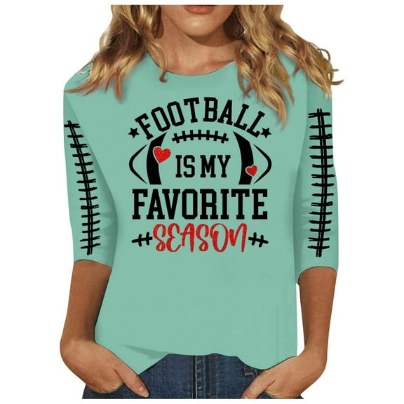 BAODANN Ladies' Three Quarter Sleeve Round Neck Rugby Letter Printed Casual T Shirt 3 Pack of Turtle Neck Top for Women Womens Short Sleeve Shirt Workout T Shirts Women Womens Tops Short Sleeve Loose