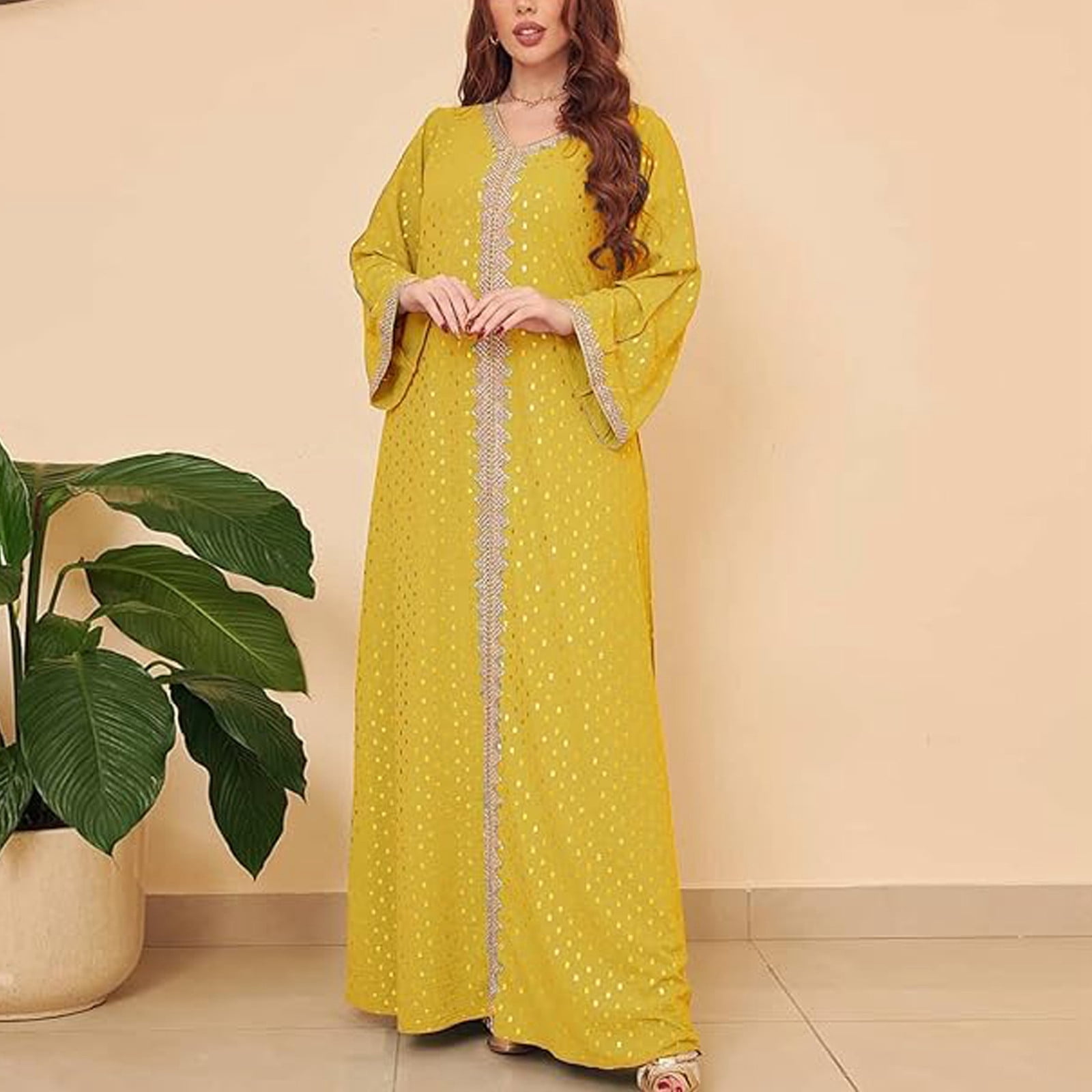 BAODANN Lady's Gold Stamped Dubai Gown Silk Robe Short Womens Shawl ...