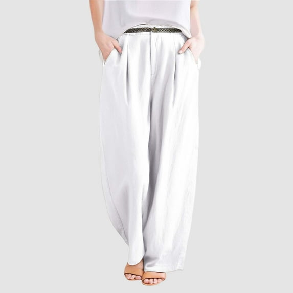 BAODANN Retro Embroidered Linen Wide Leg Pants for Women Summer Casual Trousers with Comfortable Draping Style Women's Pants Casual Elastic Waist Harem Pants Women Casual Pants plus Size Long