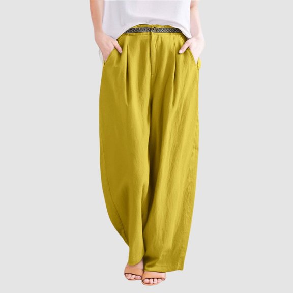 BAODANN Retro Embroidered Linen Wide Leg Pants for Women Summer Casual Trousers with Comfortable Draping Style Women's Pants Casual Elastic Waist Harem Pants Women Casual Pants plus Size Long