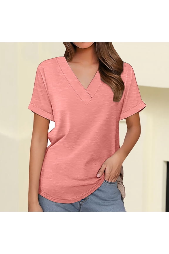 Trendy Women's V Neck T Shirts For Everyday Casual Wear Ideal For Summer With Versatile Womens Workout Tops Short Sleeve Violet Shirt Dry Wick Tee Women Tech Apparel Large Shirt for Women