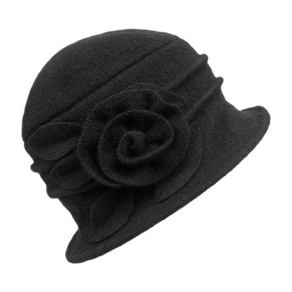 BAODANN Vintage Floral Wool Cloche Hat For Women 1920s Winter Accessory Elegant Winter Headwear Fish Hat Black Black Hat Men Straw Hat Round Gliding Bush Hat Gentlemen