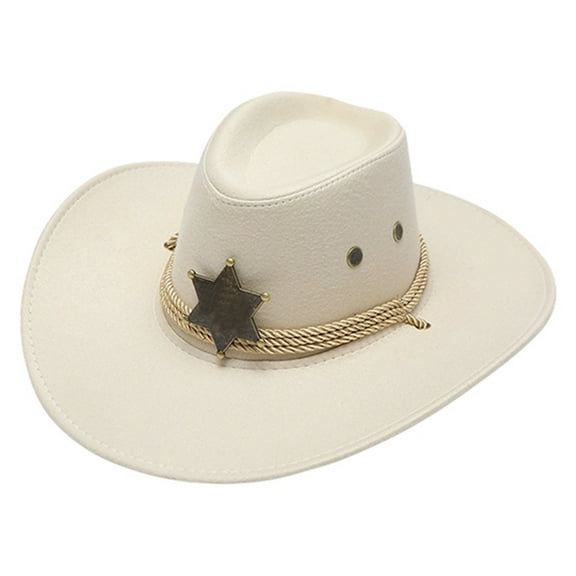 BAODANN Western Cowboy Hat For Men Women Vintage Style With Star Buckle Decoration Cowboy Hat for Toddler Boy Cowboy Stuff for Men Leather Top Hat Pattern Toddler Boy Cowboy Hat Apparel Hat Women
