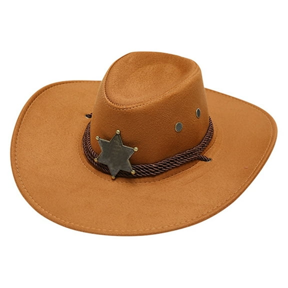BAODANN Western Cowboy Hat For Men Women Vintage Style With Star Buckle Decoration Cowboy Hat for Toddler Boy Cowboy Stuff for Men Leather Top Hat Pattern Toddler Boy Cowboy Hat Apparel Hat Women