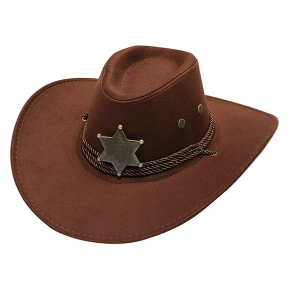 BAODANN Western Cowboy Hat For Men Women Vintage Style With Star Buckle Decoration Cowboy Hat for Toddler Boy Cowboy Stuff for Men Leather Top Hat Pattern Toddler Boy Cowboy Hat Apparel Hat Women