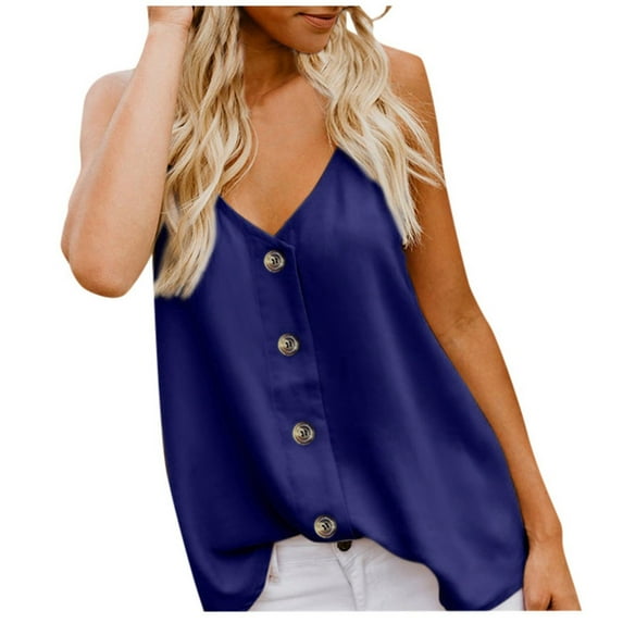 BAODANN Women Button Down V Neck Strappy Tank Tops Loose Casual Sleeveless Shirts Blouses Women Tops Workout 3x Workout Tops Polyester Top Women Pajamas Women Shirt with Strings