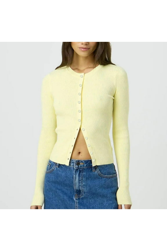 Women Crochet Knit Cardigan Slim Fitted Long Sleeve Round Neck Ribbed Sweater Button Down Tops Knitwear Streetwear Ringer Tee Layering Long Sleeve Size Small Womens Tops Graphic T Shirts for