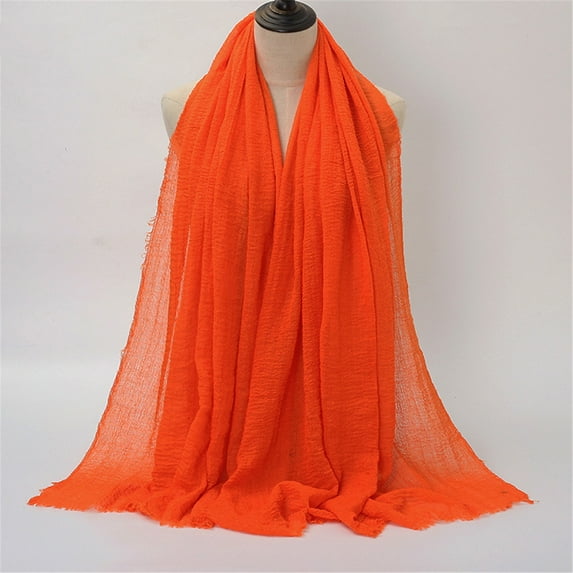 BAODANN Women Solid Crinkle Vintage Soft Scarf With Fringed Long Edges Scarves Scarves Women Winter Men's Winter Scarf Satin Sleep Scarf Toddler Scarf Two in One Protective Scarf