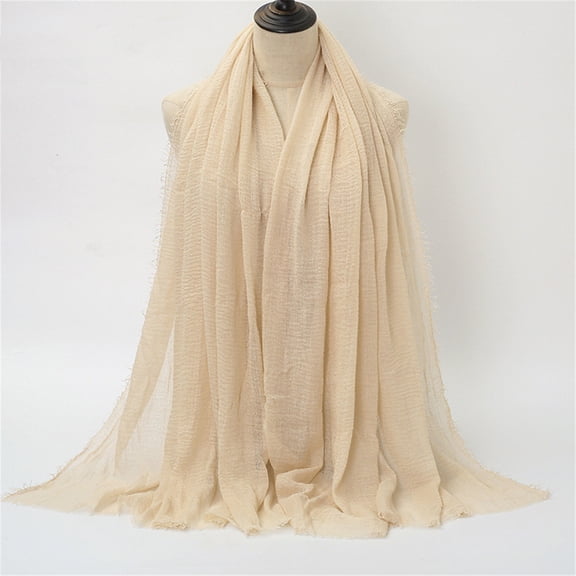 BAODANN Women Solid Crinkle Vintage Soft Scarf With Fringed Long Edges Scarves Scarves Women Winter Men's Winter Scarf Satin Sleep Scarf Toddler Scarf Two in One Protective Scarf