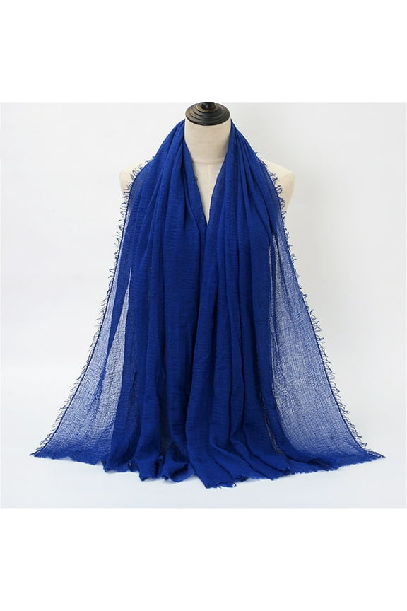 Women Solid Crinkle Vintage Soft Scarf With Fringed Long Edges Scarves Womens Headscarf Shawl Teal Will Scarf Fashion Head Scarf for Women Christmas Scarfs for Women Lightweight Hair Scarves