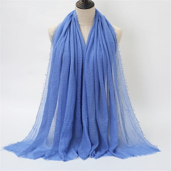 BAODANN Women Solid Crinkle Vintage Soft Scarf With Fringed Long Edges Scarves Scarves Women Winter Men's Winter Scarf Satin Sleep Scarf Toddler Scarf Two in One Protective Scarf