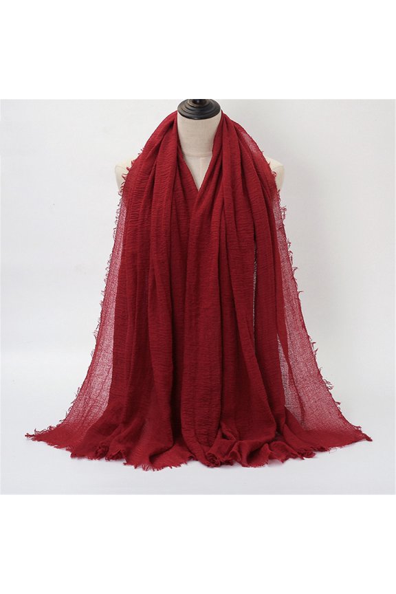 Women Solid Crinkle Vintage Soft Scarf With Fringed Long Edges Scarves Scarves Women Winter Men's Winter Scarf Satin Sleep Scarf Toddler Scarf Two in One Protective Scarf