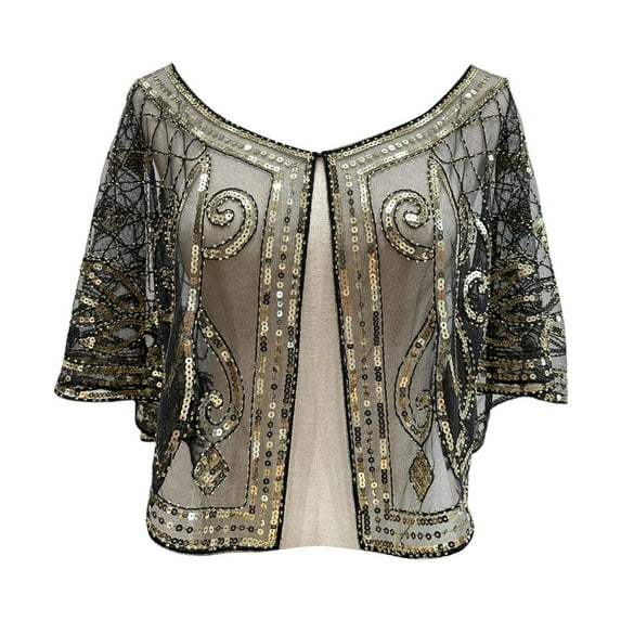 BAODANN Women's 1920s Flapper Shawl Sequin Beaded Shawls And Wraps For Evening Formal Dress Jackets for Women Chiffon Shawl Blanket Wrap Shawl Shoulder Wraps for Dresses Formal Jacket