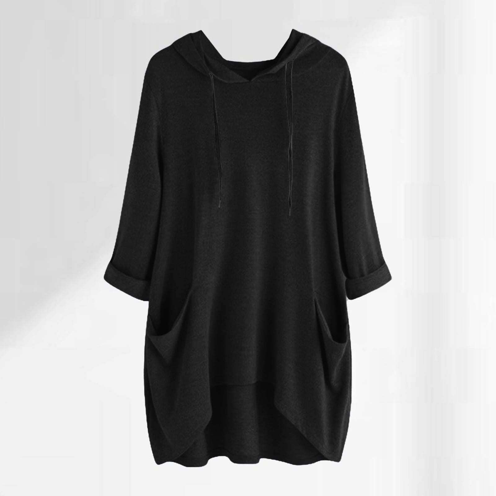 BAODANN Women's 2024 Hooded Solid Color Loose T Shirt With Irregular