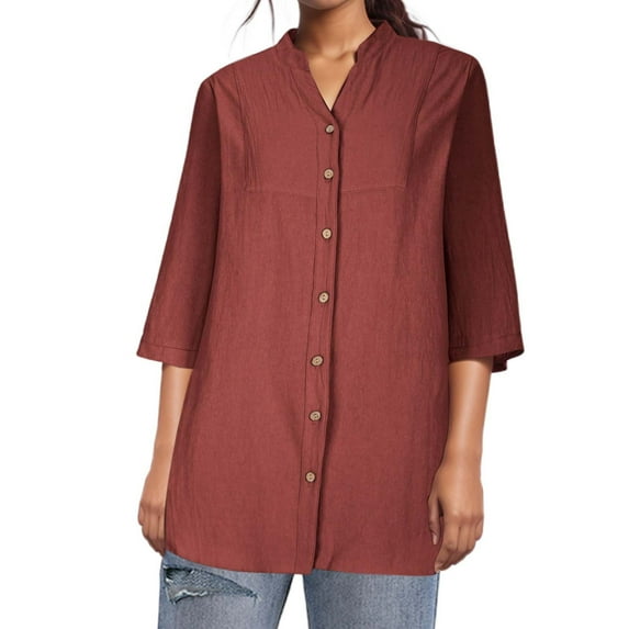 BAODANN Women's Casual Loose Fit 3/4 Sleeve Linen Shirt Stylish Breathable Summer Top For Everyday Wear Womens Long Sleeve T Shirt Tops Womens Short Sleeve Loose Casual Tee Long Sleeve T Shirt Women