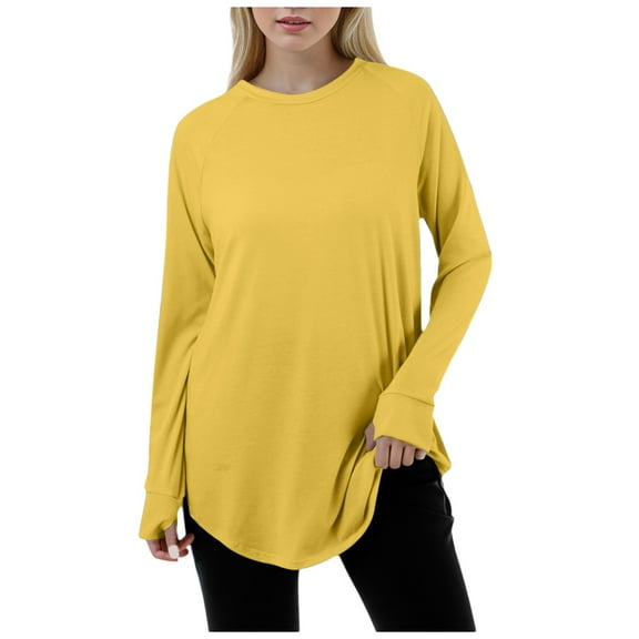 BAODANN Women's Casual Solid Color Loose Round Neck Long Sleeve Thumb T Shirt Pullover Active Loose Tops Women Summer Women Shirts Tee for Women T Shirt for Women Casual Summer Pack of T Shirts Women